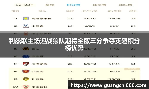 利兹联主场迎战狼队期待全取三分争夺英超积分榜优势
